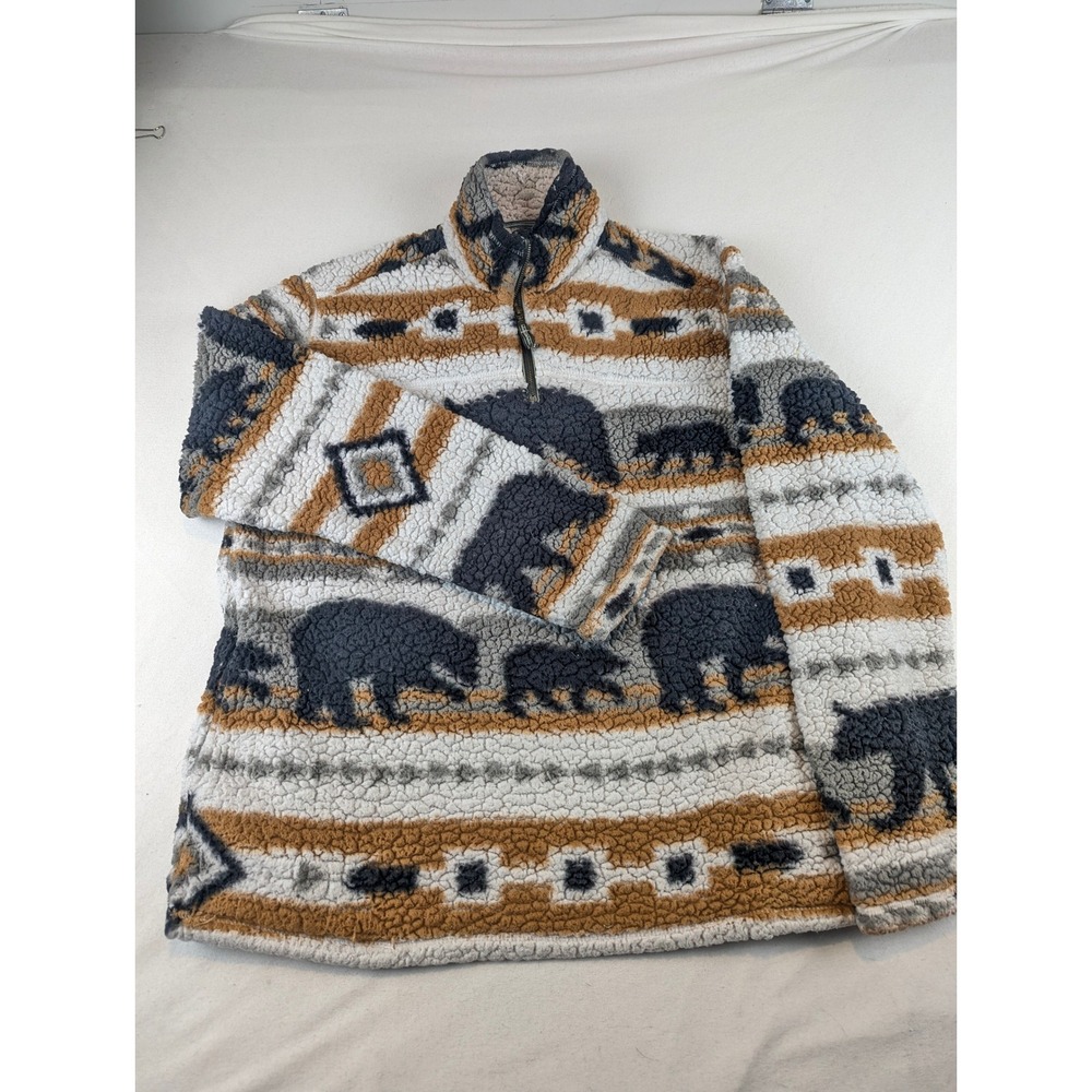 Cabin Fever by Ramatex Bear Southwestern Sherpa Pullover Quarter Zip Brown 2XL